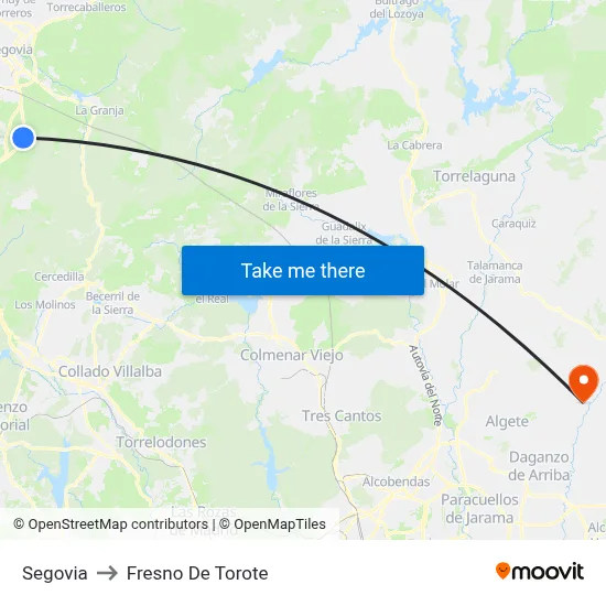 Segovia to Fresno De Torote map