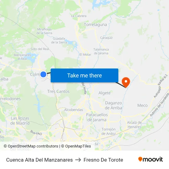 Cuenca Alta Del Manzanares to Fresno De Torote map