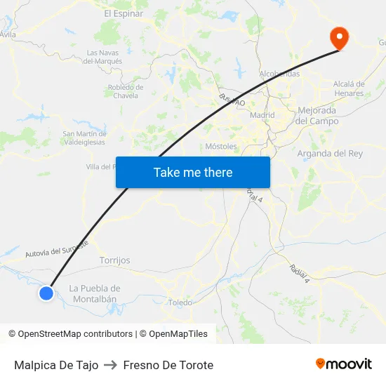 Malpica De Tajo to Fresno De Torote map