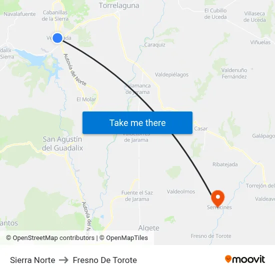 Sierra Norte to Fresno De Torote map