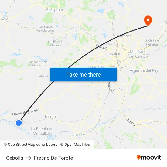 Cebolla to Fresno De Torote map