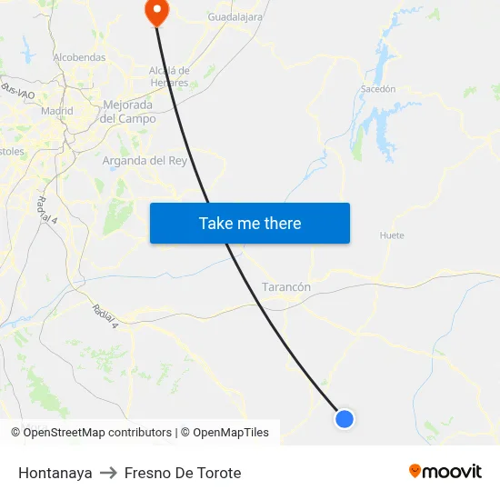 Hontanaya to Fresno De Torote map