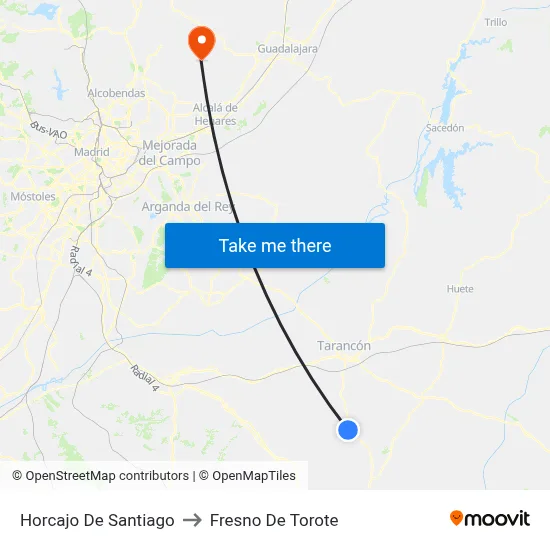 Horcajo De Santiago to Fresno De Torote map