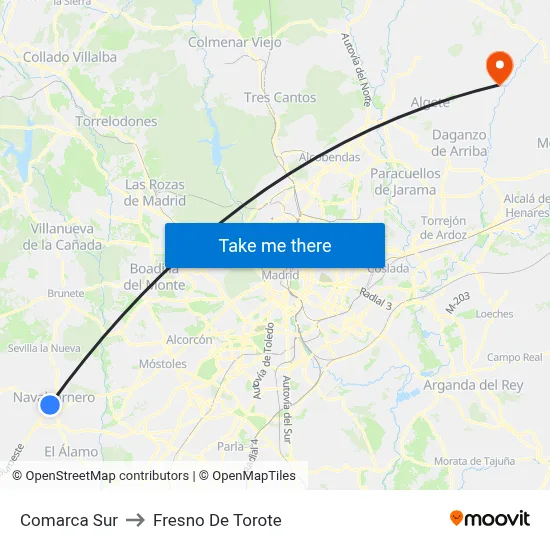 Comarca Sur to Fresno De Torote map