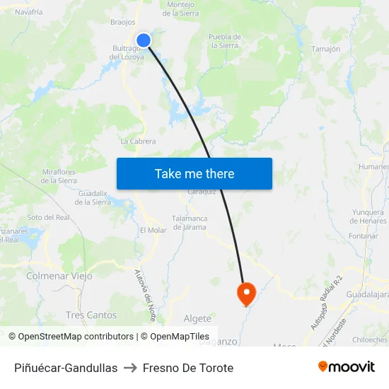 Piñuécar-Gandullas to Fresno De Torote map