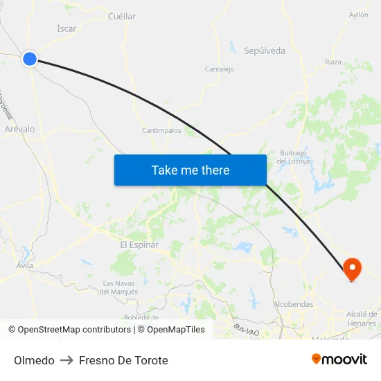 Olmedo to Fresno De Torote map
