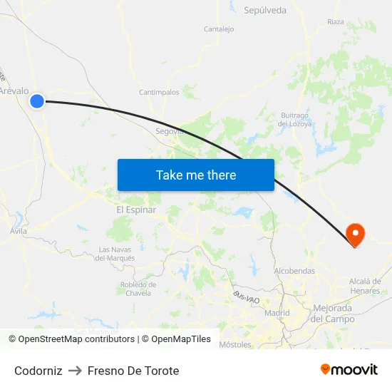 Codorniz to Fresno De Torote map