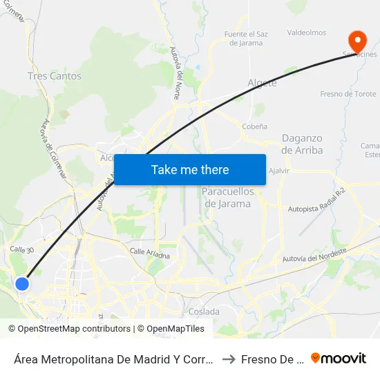 Área Metropolitana De Madrid Y Corredor Del Henares to Fresno De Torote map