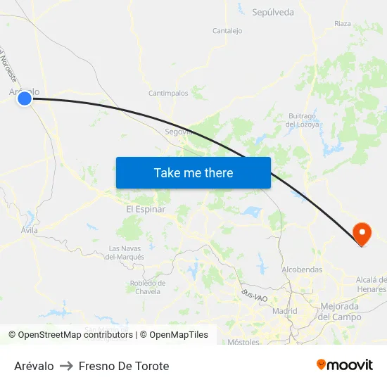 Arévalo to Fresno De Torote map