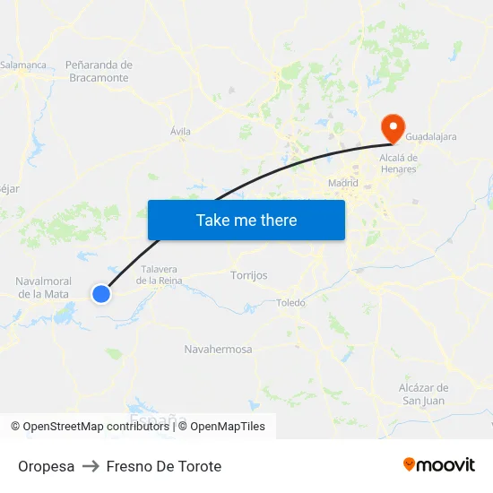 Oropesa to Fresno De Torote map