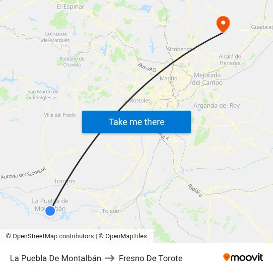 La Puebla De Montalbán to Fresno De Torote map