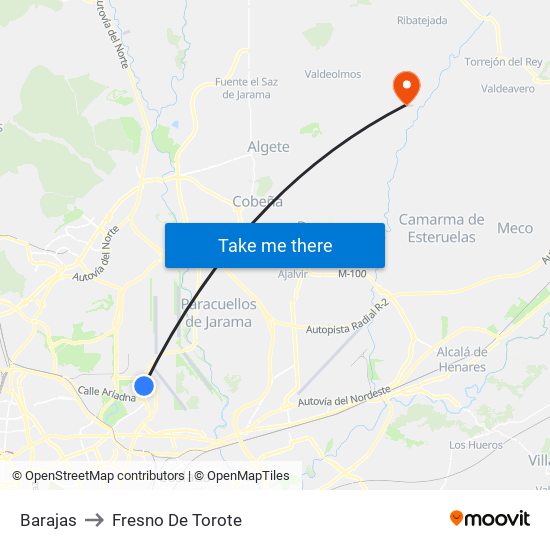 Barajas to Fresno De Torote map