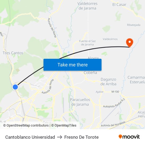 Cantoblanco Universidad to Fresno De Torote map