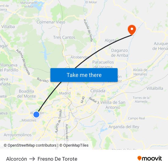 Alcorcón to Fresno De Torote map