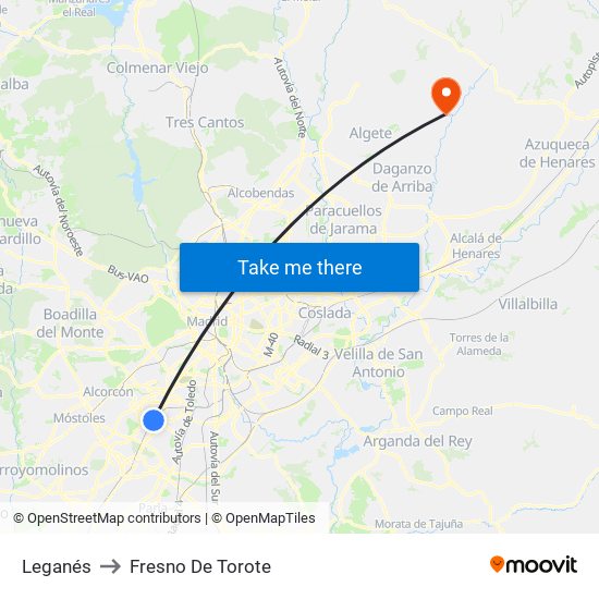 Leganés to Fresno De Torote map