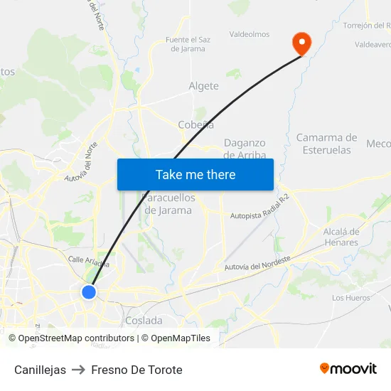 Canillejas to Fresno De Torote map