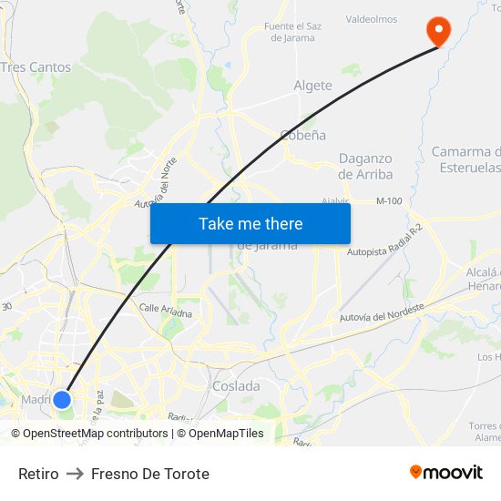 Retiro to Fresno De Torote map