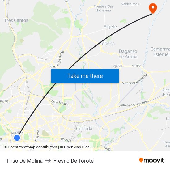 Tirso De Molina to Fresno De Torote map