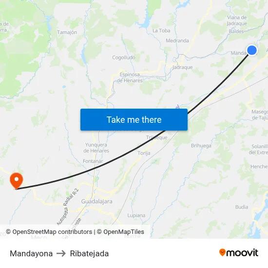 Mandayona to Ribatejada map