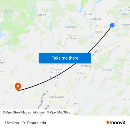Matillas to Ribatejada map