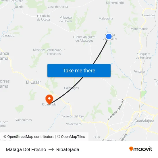 Málaga Del Fresno to Ribatejada map