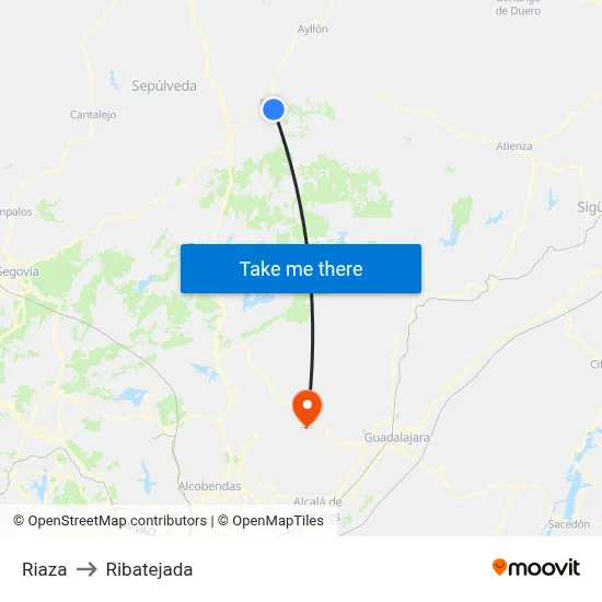 Riaza to Ribatejada map