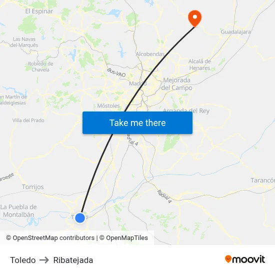 Toledo to Ribatejada map