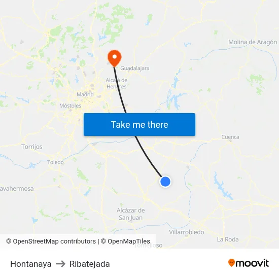 Hontanaya to Ribatejada map