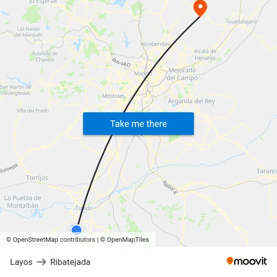 Layos to Ribatejada map