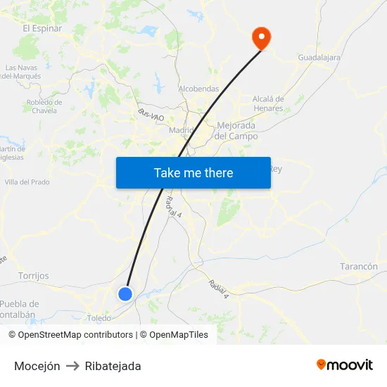 Mocejón to Ribatejada map