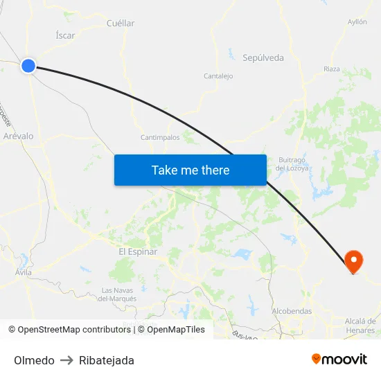 Olmedo to Ribatejada map