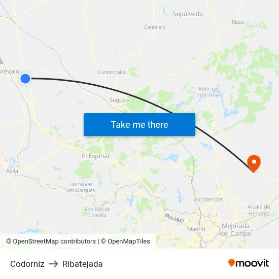 Codorniz to Ribatejada map