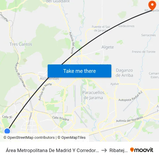 Área Metropolitana De Madrid Y Corredor Del Henares to Ribatejada map