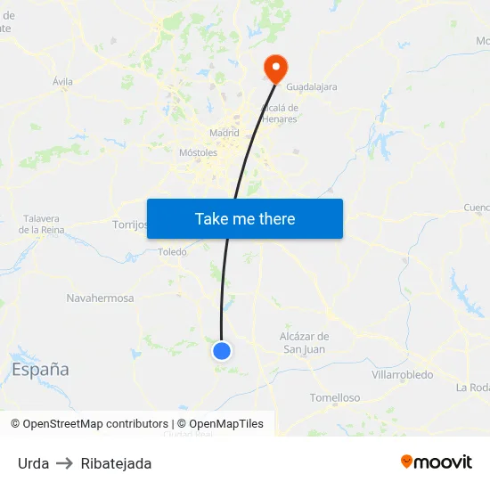 Urda to Ribatejada map