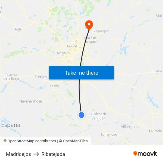 Madridejos to Ribatejada map