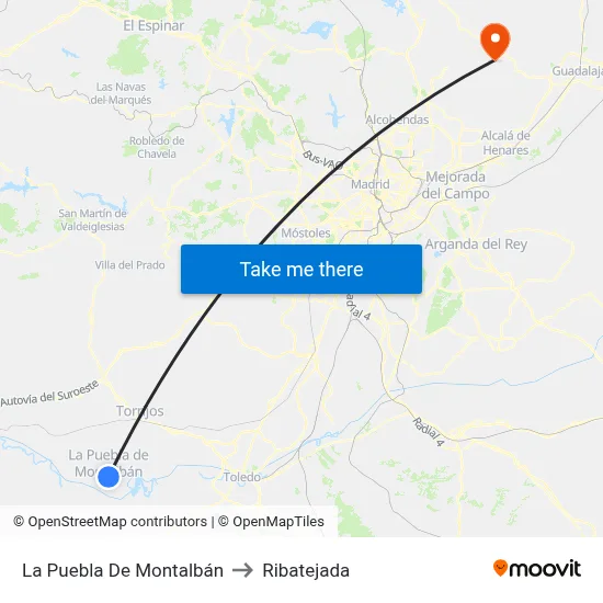 La Puebla De Montalbán to Ribatejada map
