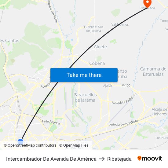 Intercambiador De Avenida De América to Ribatejada map