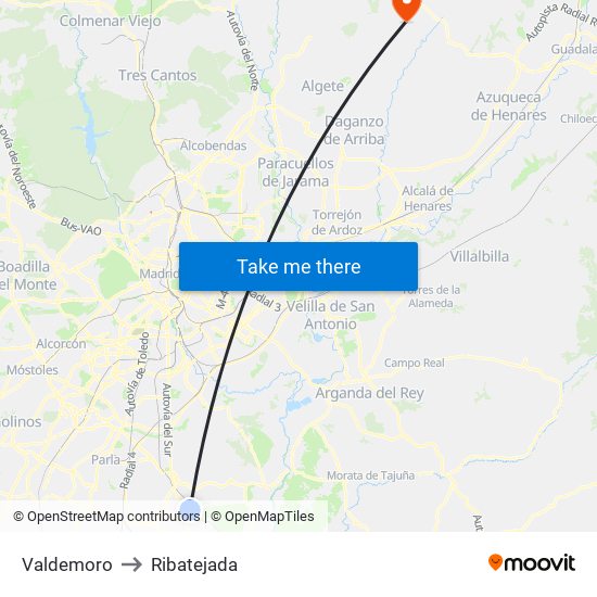 Valdemoro to Ribatejada map