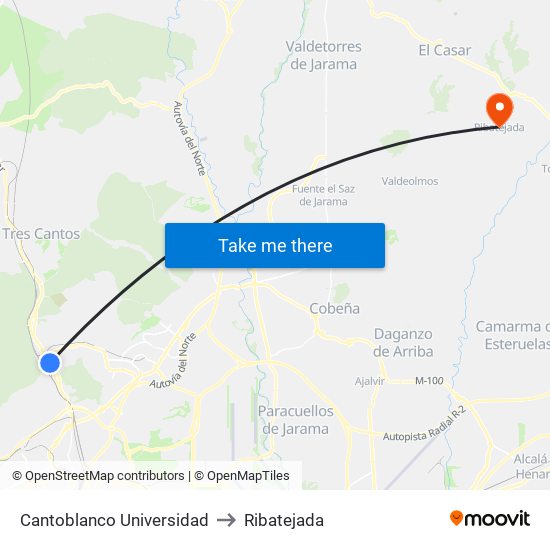 Cantoblanco Universidad to Ribatejada map