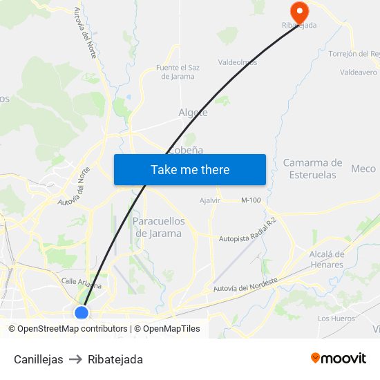 Canillejas to Ribatejada map
