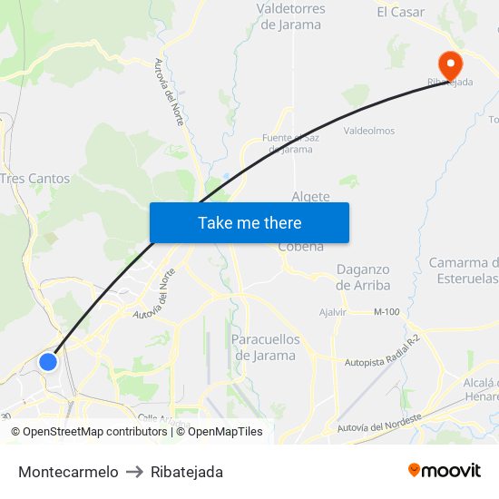 Montecarmelo to Ribatejada map