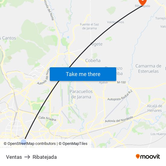 Ventas to Ribatejada map