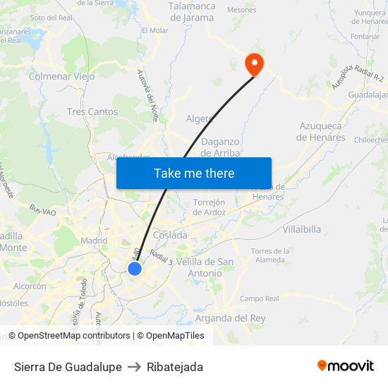 Sierra De Guadalupe to Ribatejada map
