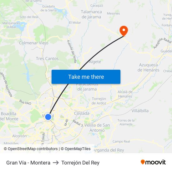 Gran Vía - Montera to Torrejón Del Rey map