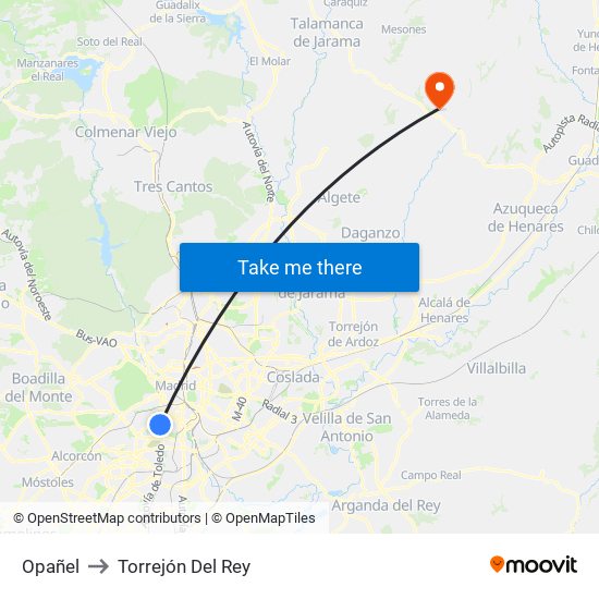 Opañel to Torrejón Del Rey map