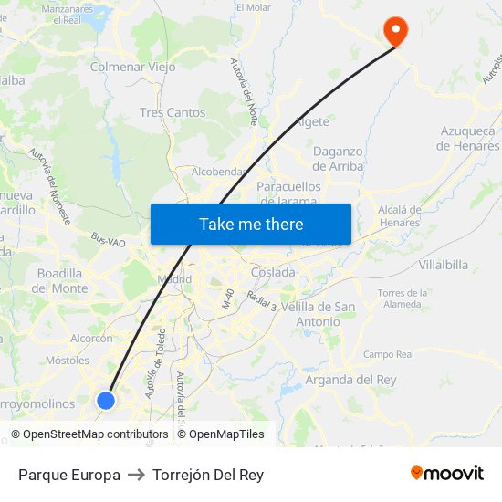 Parque Europa to Torrejón Del Rey map