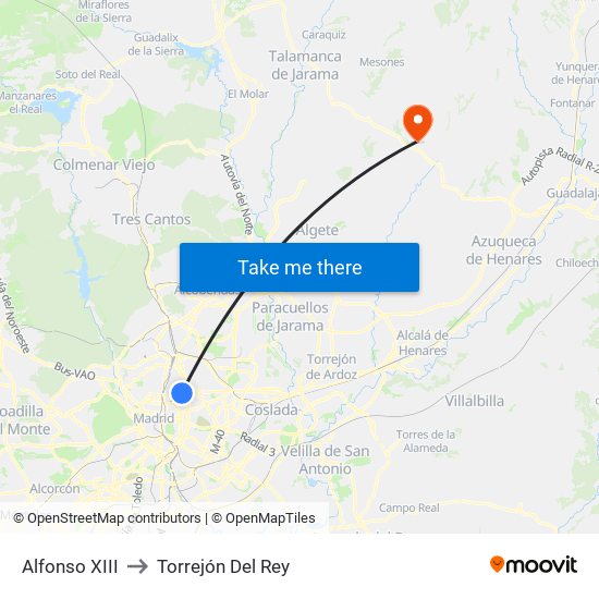 Alfonso XIII to Torrejón Del Rey map