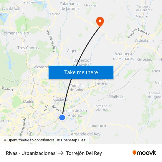 Rivas - Urbanizaciones to Torrejón Del Rey map