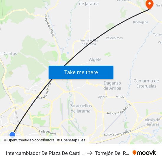 Intercambiador De Plaza De Castilla to Torrejón Del Rey map