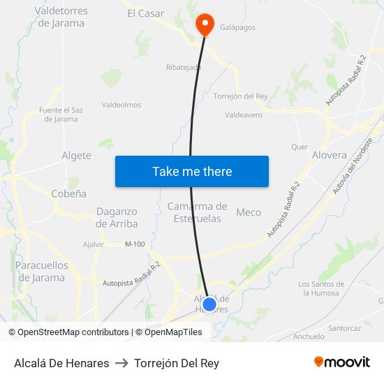 Alcalá De Henares to Torrejón Del Rey map
